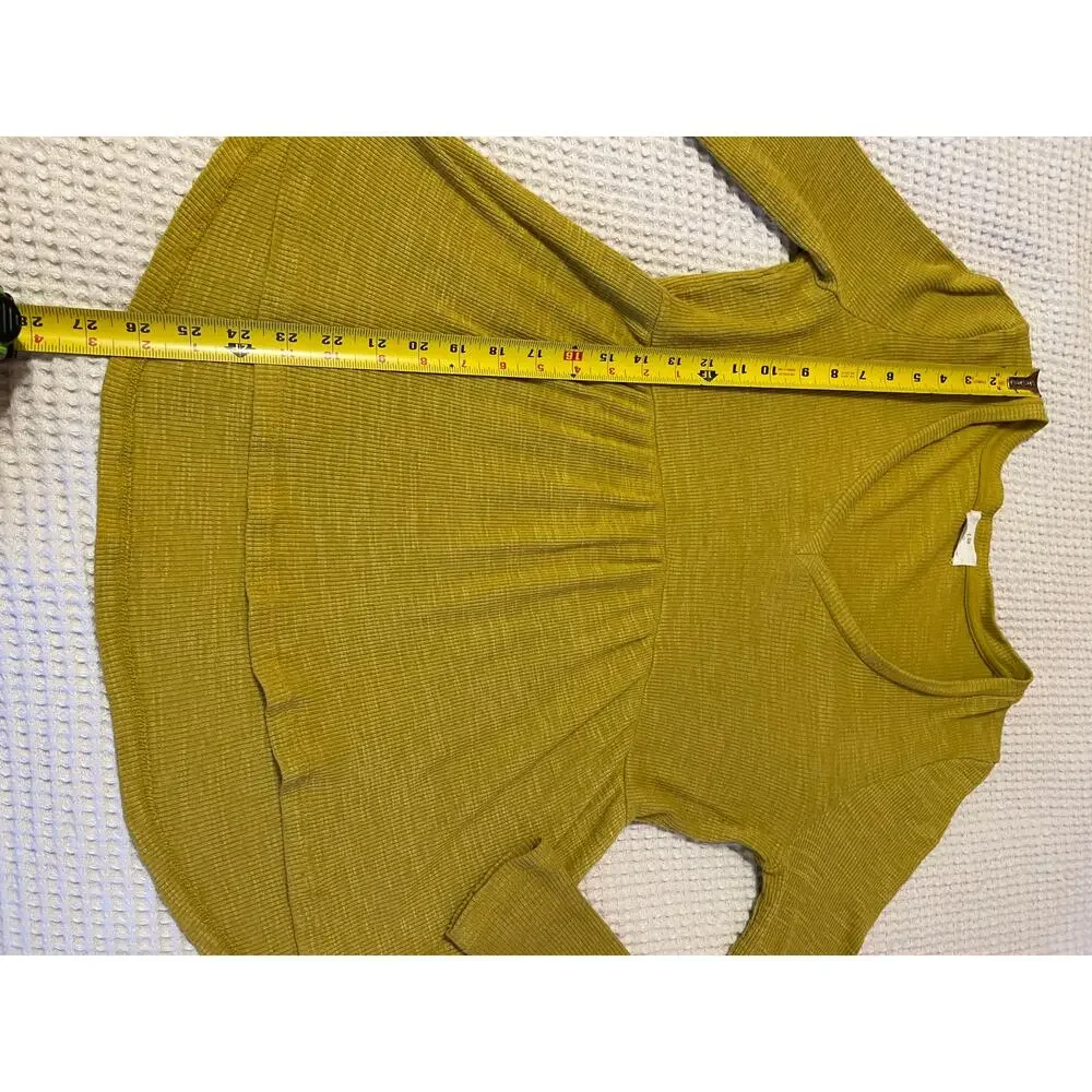 Anthropologie T.La V Neck Ribbed Babydoll Long Sleeve Top Citron Yellow Green XS - Picture 4 of 15